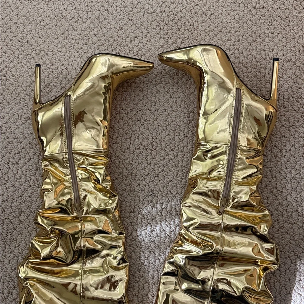 INC Womens Iyonna Patent Slouchy Over-The-Knee Boots Gold 5 Medium